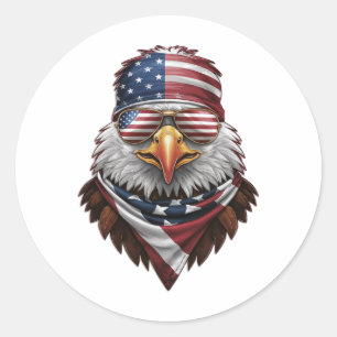 Pegatina Redonda Un águila calva patriótica