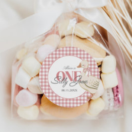 Pegatina Redonda Un algodón rosa Chica de oca boba