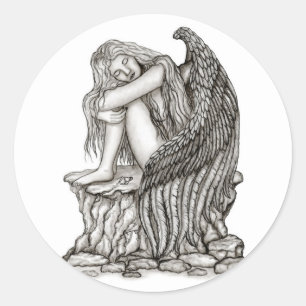 Pegatina Redonda Un ángel dormido en la piedra