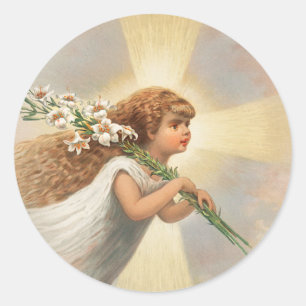 Pegatina Redonda Un ángel en el cielo sostiene a navidades de menti