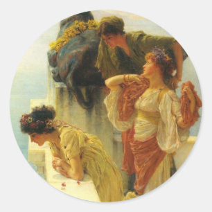 Pegatina Redonda Un ángulo de ventaja de Sir Lawrence Alma-Tadema
