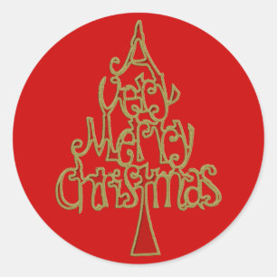 Pegatina Redonda Un Árbol De Navidad Muy Feliz