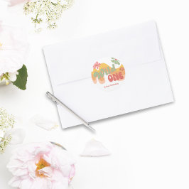 Pegatina Redonda Un arcoiris retro salvaje primer cumpleaños