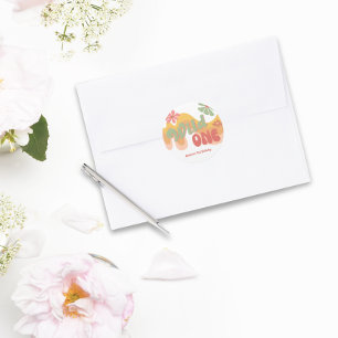 Pegatina Redonda Un arcoiris retro salvaje primer cumpleaños