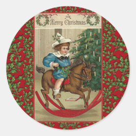 Pegatina Redonda Un arte de cosecha navideña en caballo