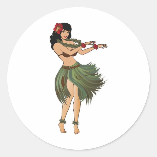 Pegatina Redonda Un baile Chica hula (Anverso)