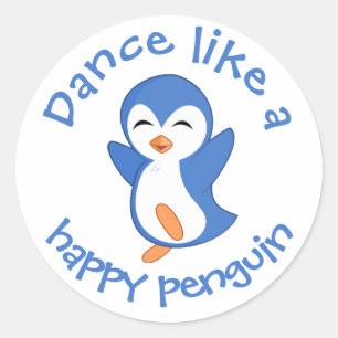 Pegatina Redonda Un baile lindo como un pingüino feliz
