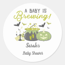 Pegatina Redonda Un bebé está preparando Baby Shower de Halloween