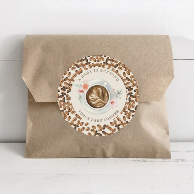 Pegatina Redonda Un bebé está preparando café Floral Baby Shower (Subido por el creador)