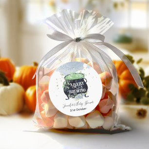 Pegatina Redonda un bebé está preparando Halloween Baby Shower Blue