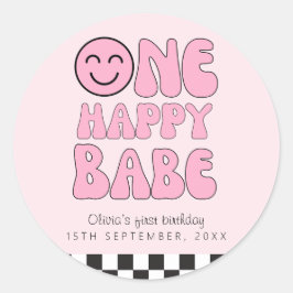 Pegatina Redonda Un bebé feliz cara feliz rosa