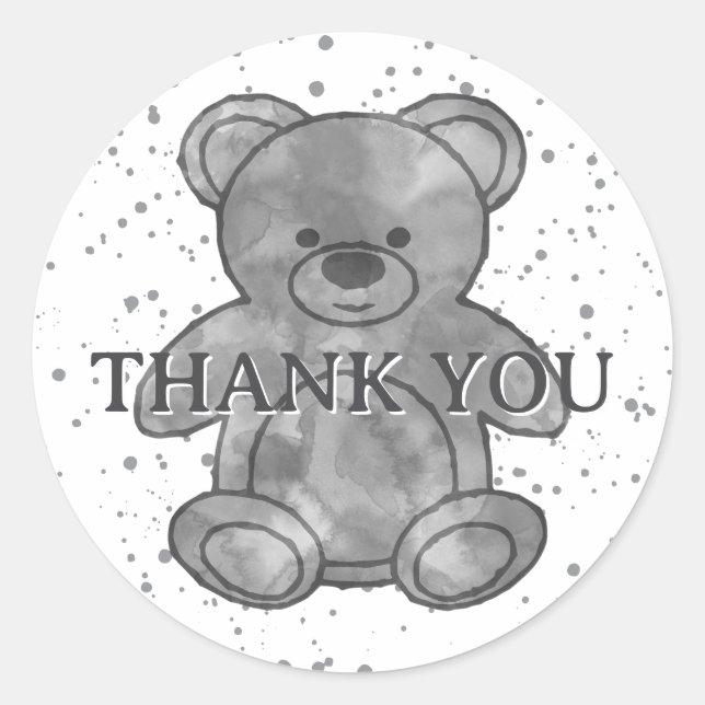 Pegatina Redonda Un bebé oso en blanco y negro gracias Personalizad (Anverso)
