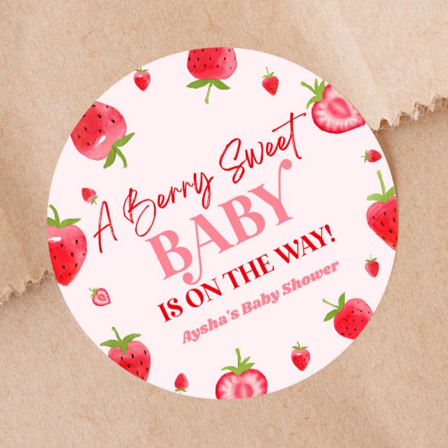 Pegatina Redonda Un Berry Sweet Baby Strawberry Baby Shower (Subido por el creador)