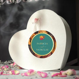 Pegatina Redonda Un Boda Verde azulado y otoñal de la fiebre del or