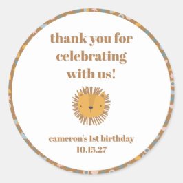 Pegatina Redonda Un buen león bebé Personalizado animal Cumpleaños