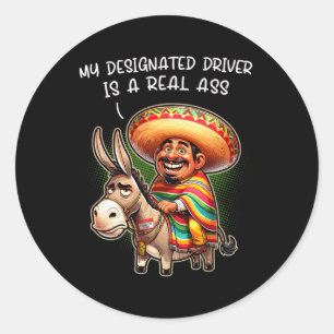 Pegatina Redonda Un Burro Gracioso Mi Conductor Designado Es Un Mex