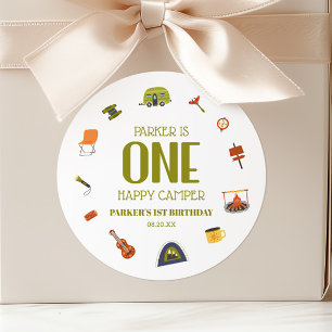 Pegatina Redonda Un Camper Feliz Camping Primera Fiesta de Cumpleañ