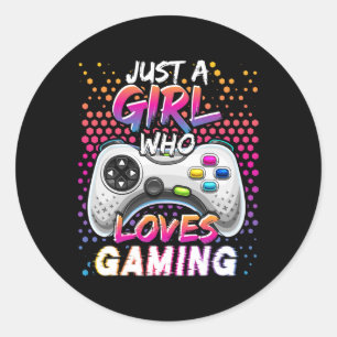 Pegatina Redonda Un Chica al que le encanta el videojuego de cumple
