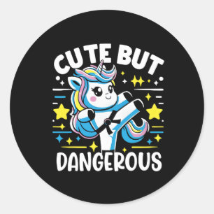 Pegatina Redonda Un Chica de Unicornio gracioso pero peligroso