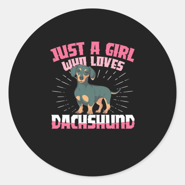 Pegatina Redonda Un Chica que ama a Dachshund (Anverso)