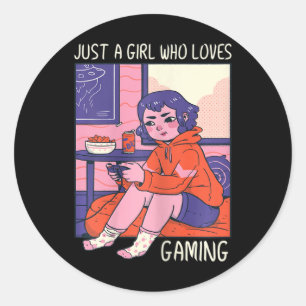 Pegatina Redonda Un Chica que ama el juego