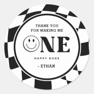 Pegatina Redonda Un chico feliz primer cumpleaños gracias