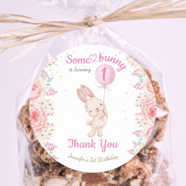 Pegatina Redonda ¡Un conejo es UNO! Chica Rosado Primer Cumpleaños