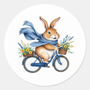Pegatina Redonda Un conejo feliz de primavera en Pascua