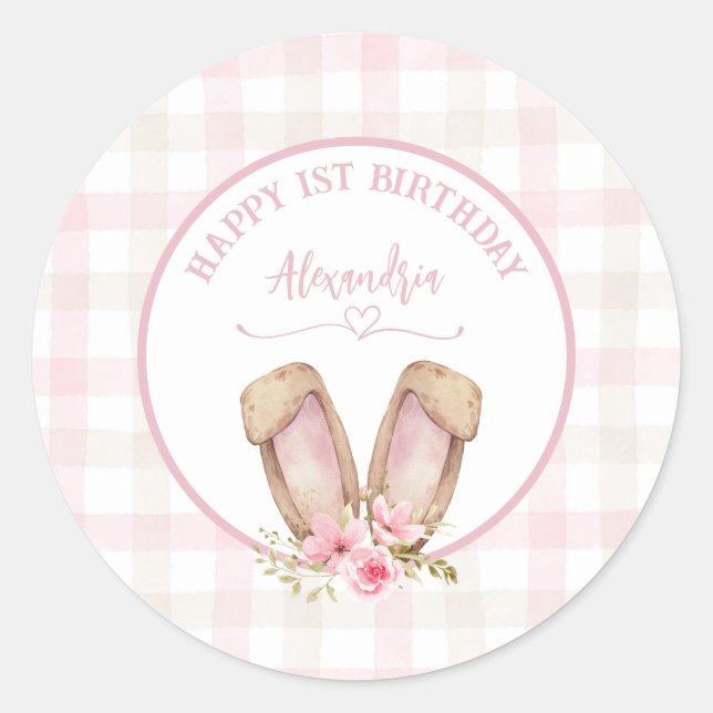 Pegatina Redonda Un conejo se está volviendo un Chica rosado (Anverso)