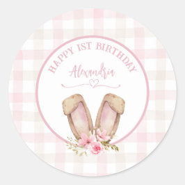 Pegatina Redonda Un conejo se está volviendo un Chica rosado