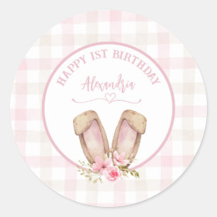 Pegatina Redonda Un conejo se está volviendo un Chica rosado