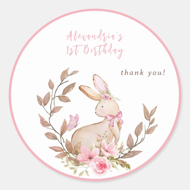 Pegatina Redonda Un conejo se está volviendo un Chica rosado (Anverso)