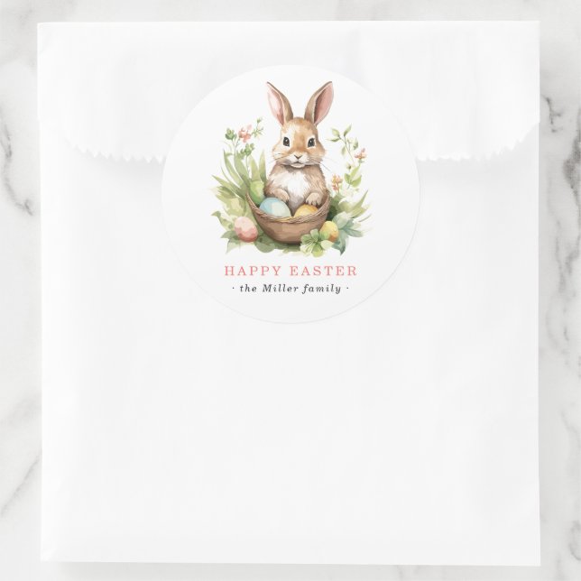 Pegatina Redonda Un conejo te ama | Bungalow de Pascua floral de pr (Bolso)