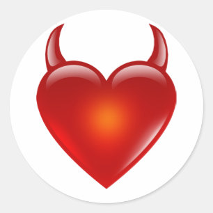 Pegatina Redonda Un corazón malvado con cuernos