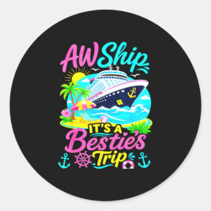 Pegatina Redonda Un crucero de viaje de amigas a juego tripulación