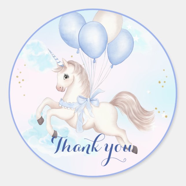 Pegatina Redonda Un cumpleaños mágico con unicornio (Anverso)