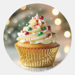 Pegatina Redonda Un Cupcake de Navidad Delicioso