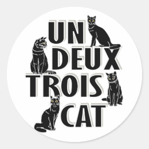 Pegatina Redonda Un Deux Trois Cat - Pun francés
