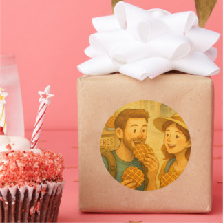 Pegatina Redonda Un día dulce en Bélgica - cosecha de regalos para