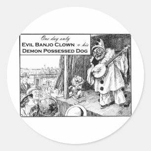 Pegatina Redonda Un día solamente: Payaso malvado del banjo