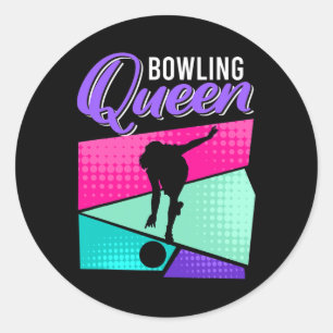 Pegatina Redonda Un divertido boliche que dice Bowling a la Reina M