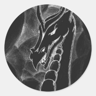 Pegatina Redonda Un dragón en humo (negro)