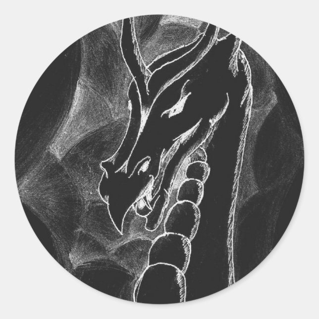 Pegatina Redonda Un dragón en humo (negro) (Anverso)