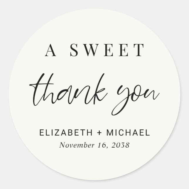 Pegatina Redonda Un dulce agradecimiento a Cream Wedding Favor (Anverso)