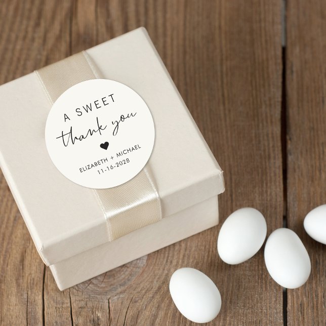 Pegatina Redonda Un dulce agradecimiento a Cream Wedding Favor (Subido por el creador)