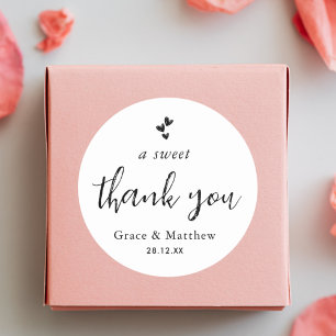 Pegatina Redonda Un dulce agradecimiento Favor de boda minimalista