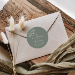 Pegatina Redonda Un dulce final a un nuevo Boda del Boho<br><div class="desc">Este es el final dulce de un nuevo pegatina redondo clásico boho boda,  perfecto para un boda rústico. El diseño presenta flores y flores de manzana acuarela de fondo verde.</div>