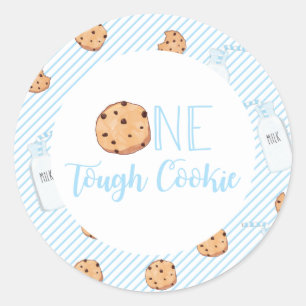 Pegatina Redonda Un duro leche de galleta y galletas azul cumpleaño