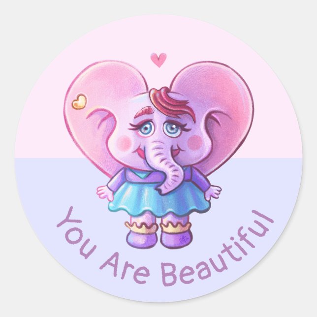 Pegatina Redonda Un elefante lindo que dice que eres hermoso (Anverso)