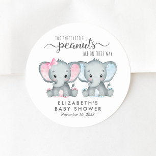 Pegatina Redonda Un elefante lindo y un Chica gemelos Baby Shower